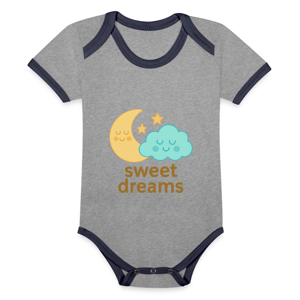 Baby Bio-Kurzarm-Kontrastbody „ Sweet Dreams" - Grau meliert/Navy