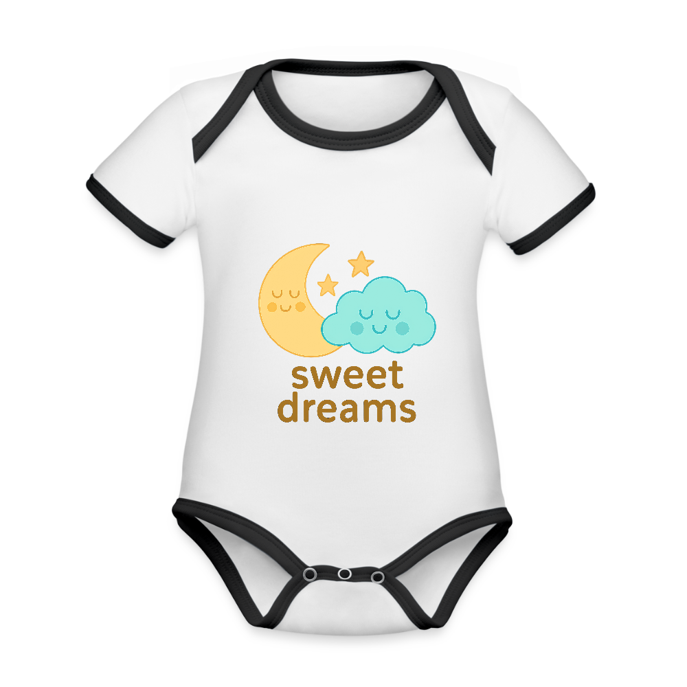 Baby Bio-Kurzarm-Kontrastbody „ Sweet Dreams" - Weiß/Schwarz