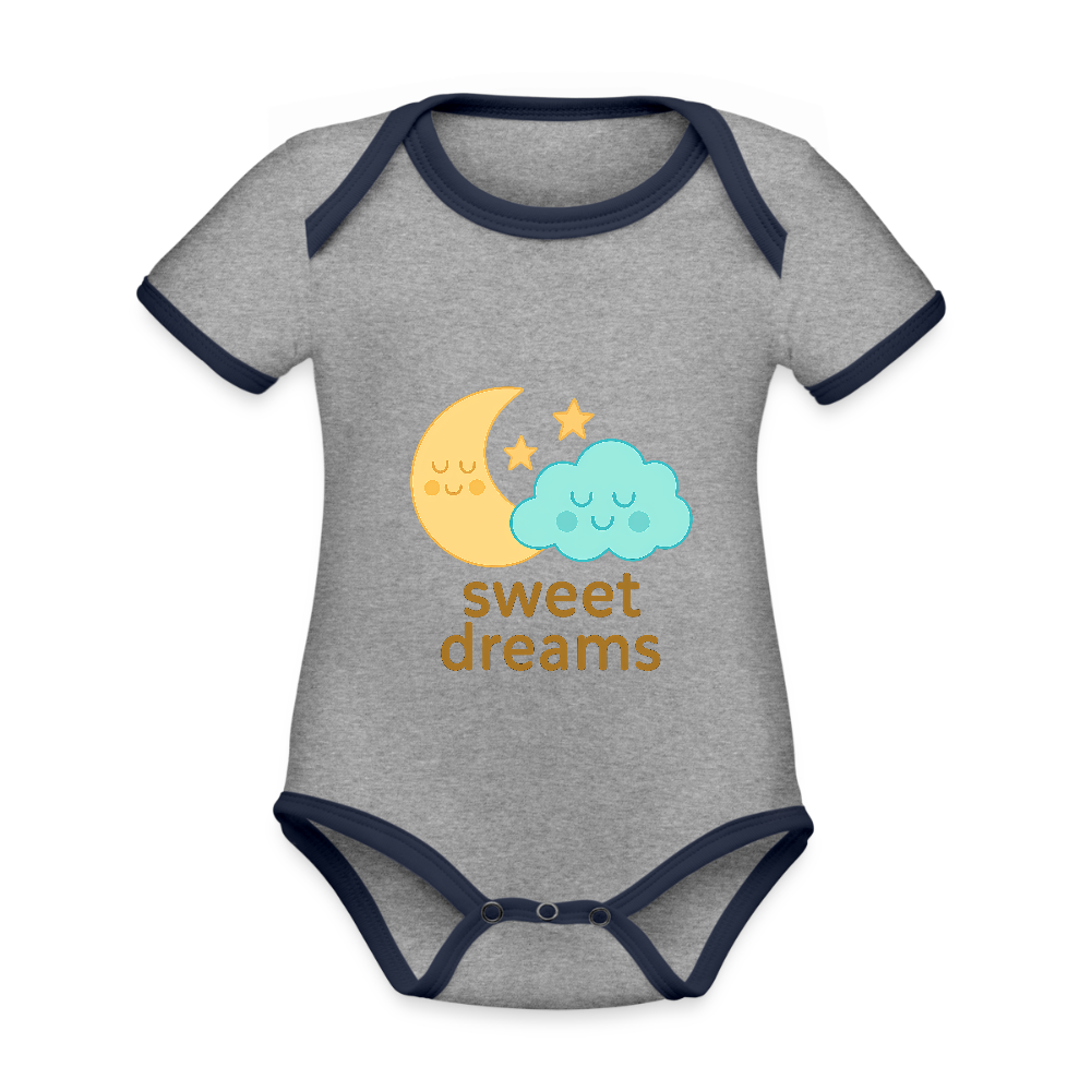 Baby Bio-Kurzarm-Kontrastbody „ Sweet Dreams" - Grau meliert/Navy