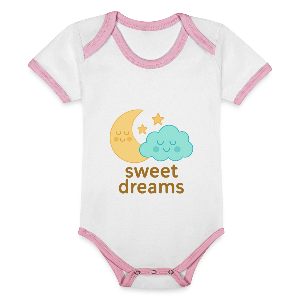 Baby Bio-Kurzarm-Kontrastbody „ Sweet Dreams" - Weiß/Rose