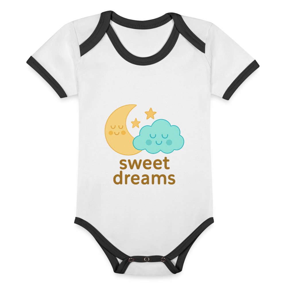 Baby Bio-Kurzarm-Kontrastbody „ Sweet Dreams" - Weiß/Schwarz