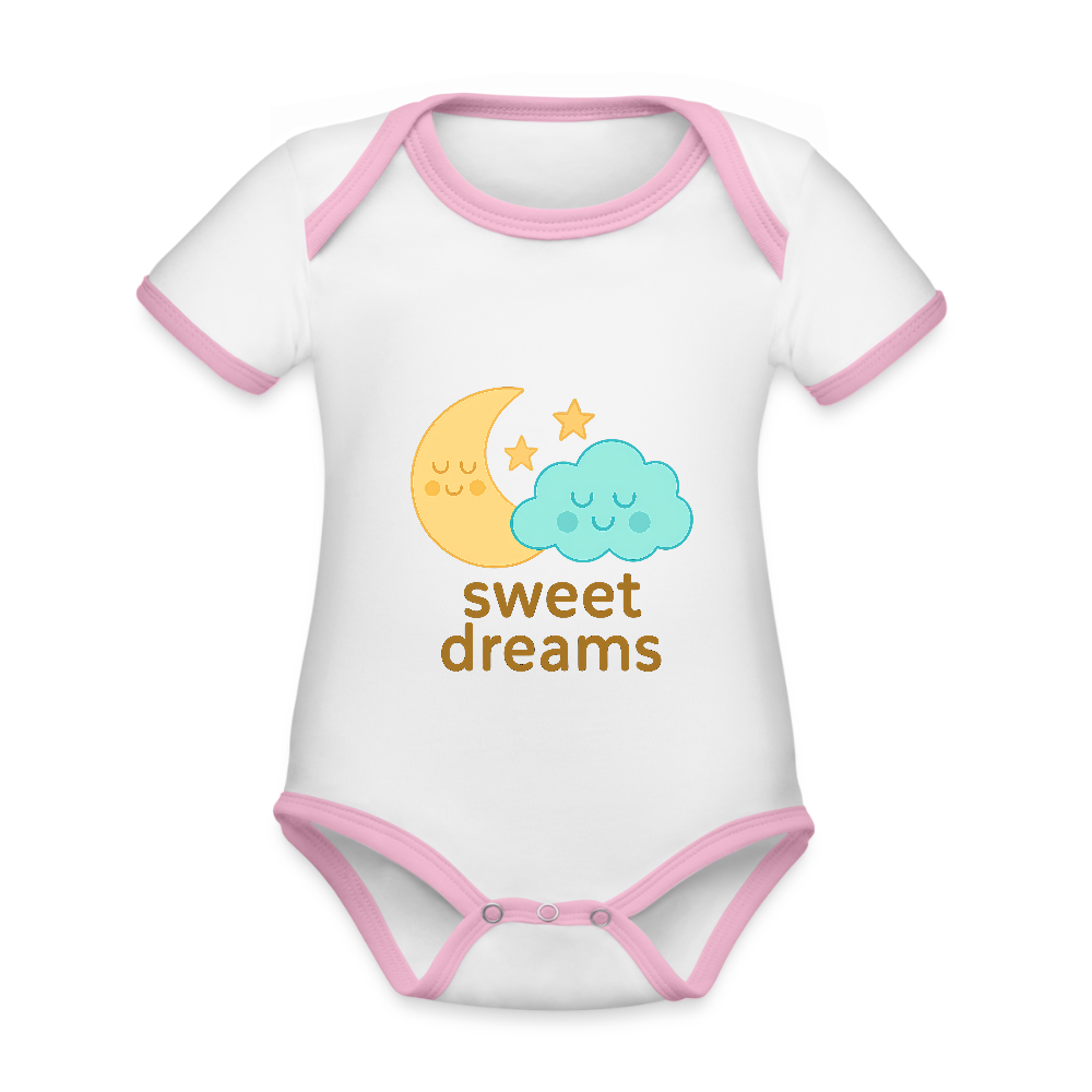 Baby Bio-Kurzarm-Kontrastbody „ Sweet Dreams" - Weiß/Rose