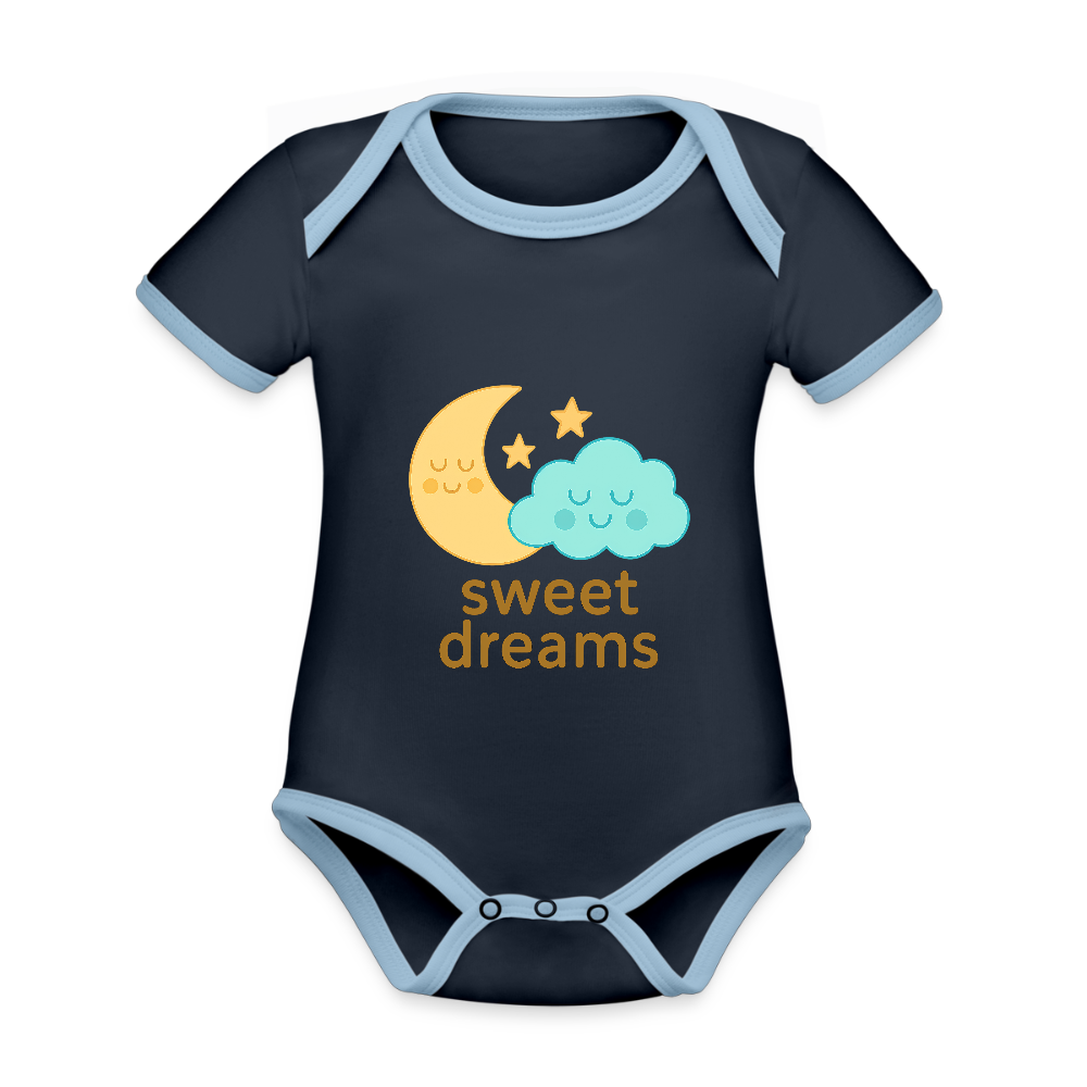 Baby Bio-Kurzarm-Kontrastbody „ Sweet Dreams" - Navy/Himmelblau