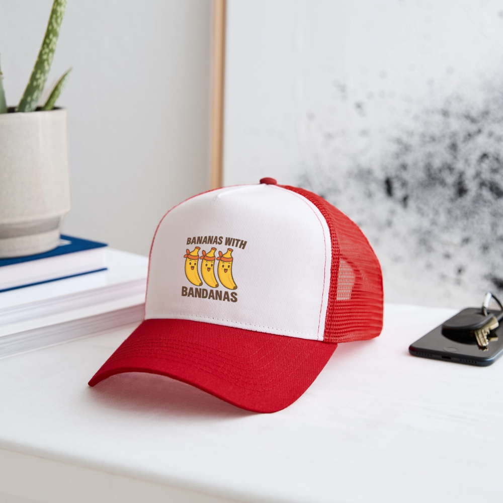 Trucker Cap „ Bananas with Bandanas" - Weiß/Rot