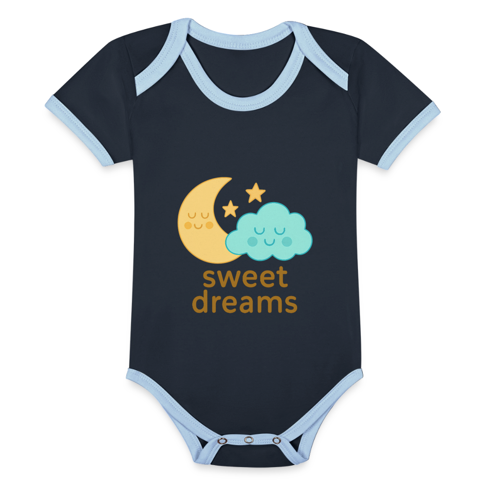 Baby Bio-Kurzarm-Kontrastbody „ Sweet Dreams" - Navy/Himmelblau