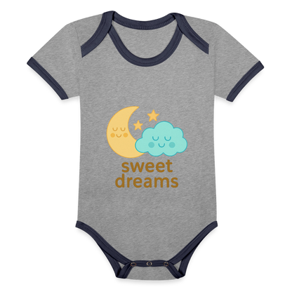 Baby Bio-Kurzarm-Kontrastbody „ Sweet Dreams" - Grau meliert/Navy