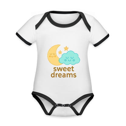 Baby Bio-Kurzarm-Kontrastbody „ Sweet Dreams" - Weiß/Schwarz