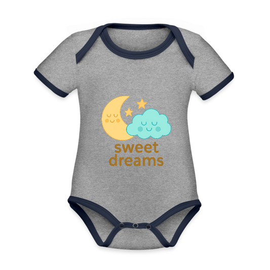 Baby Bio-Kurzarm-Kontrastbody „ Sweet Dreams" - Grau meliert/Navy