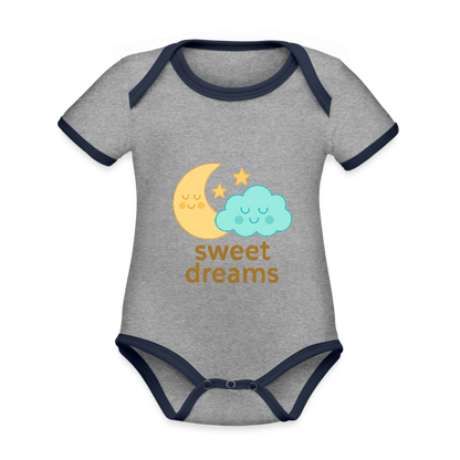 Baby Bio-Kurzarm-Kontrastbody „ Sweet Dreams" - Grau meliert/Navy