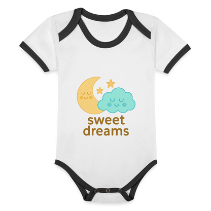 Baby Bio-Kurzarm-Kontrastbody „ Sweet Dreams" - Weiß/Schwarz