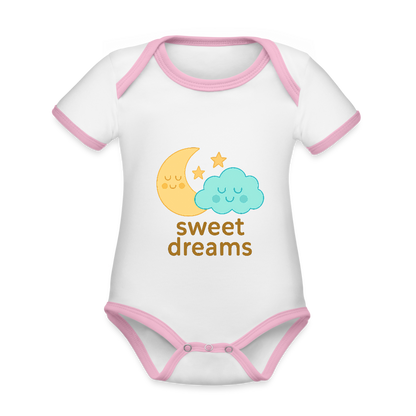 Baby Bio-Kurzarm-Kontrastbody „ Sweet Dreams" - Weiß/Rose