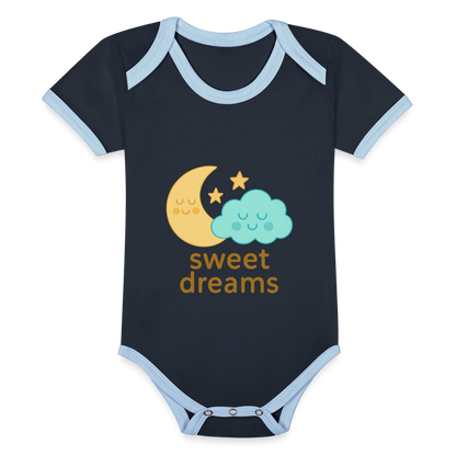 Baby Bio-Kurzarm-Kontrastbody „ Sweet Dreams" - Navy/Himmelblau